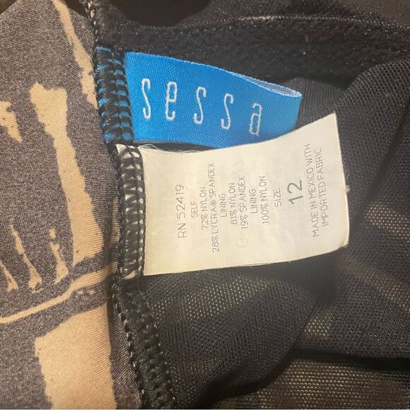 Sessa Women Size 12 One Piece Black/Tan Tribal Aztec Print Bathing Suit High Cut - Picture 5 of 7